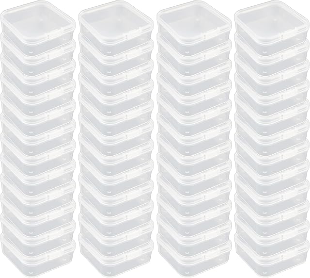 LJY 48 Pieces Square Mini Clear Plastic Storage Containers Box Case with Lids for Small Items and Other Craft Projects (53 x 53 x 20 mm, Transparent)