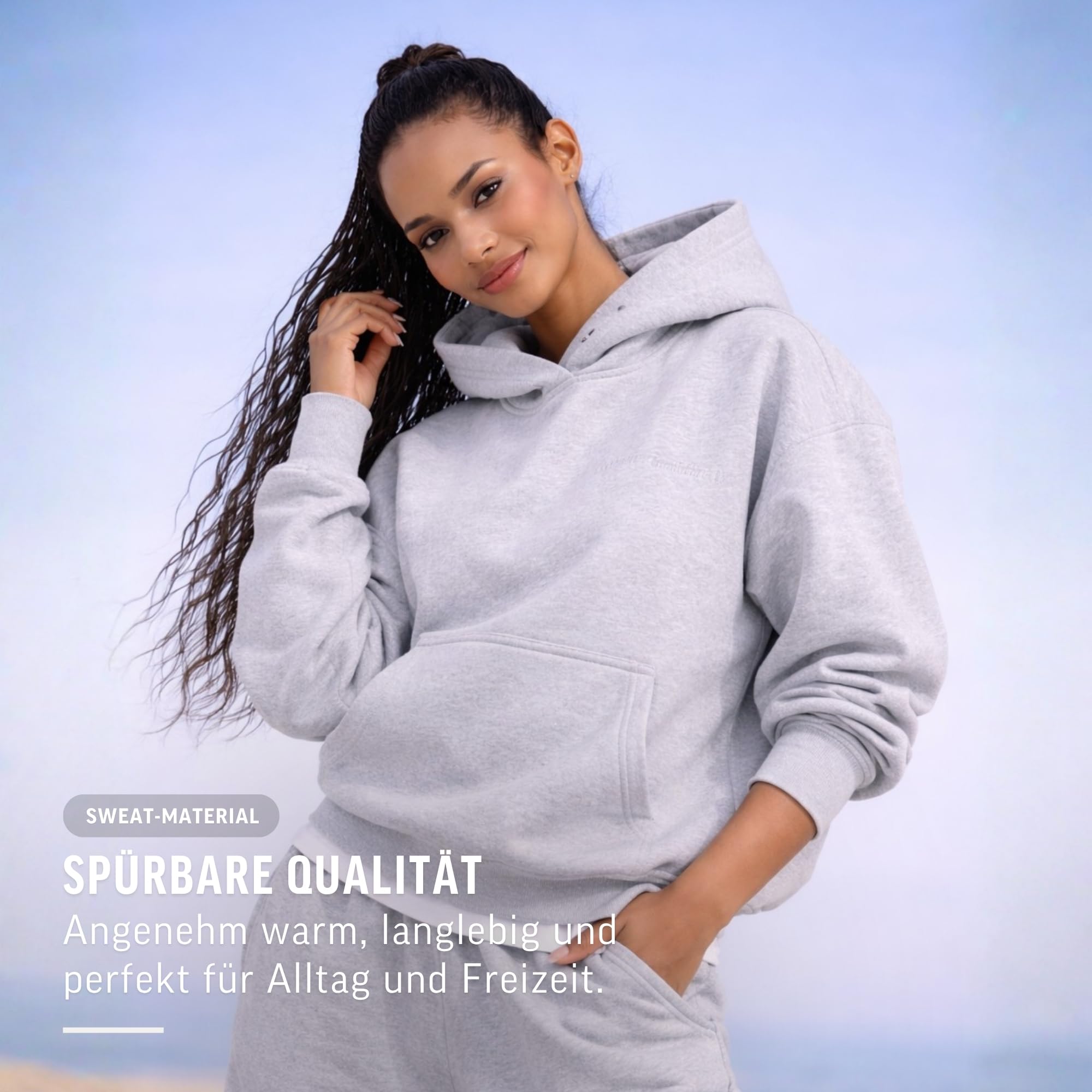 SMILODOX Hoodie Damen Thalea, Oversize Pullover, Kapuzenpullover, Sweatshirt Relaxed Fit mit Kängurutasche und Kapuze ohne Kordel, Modernes Design und Logo-Stitching, Casual Fit, Gym & Freizeit