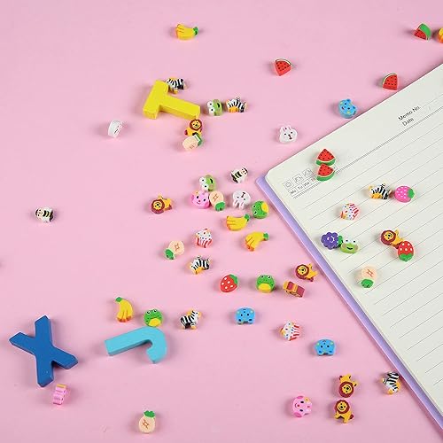 Miniatura 6 de 1000 piezas de mini borradores de frutas de animales para niños, pequeños y lindos borradores surtidos para recompensas de trabajo en casa, escuela,