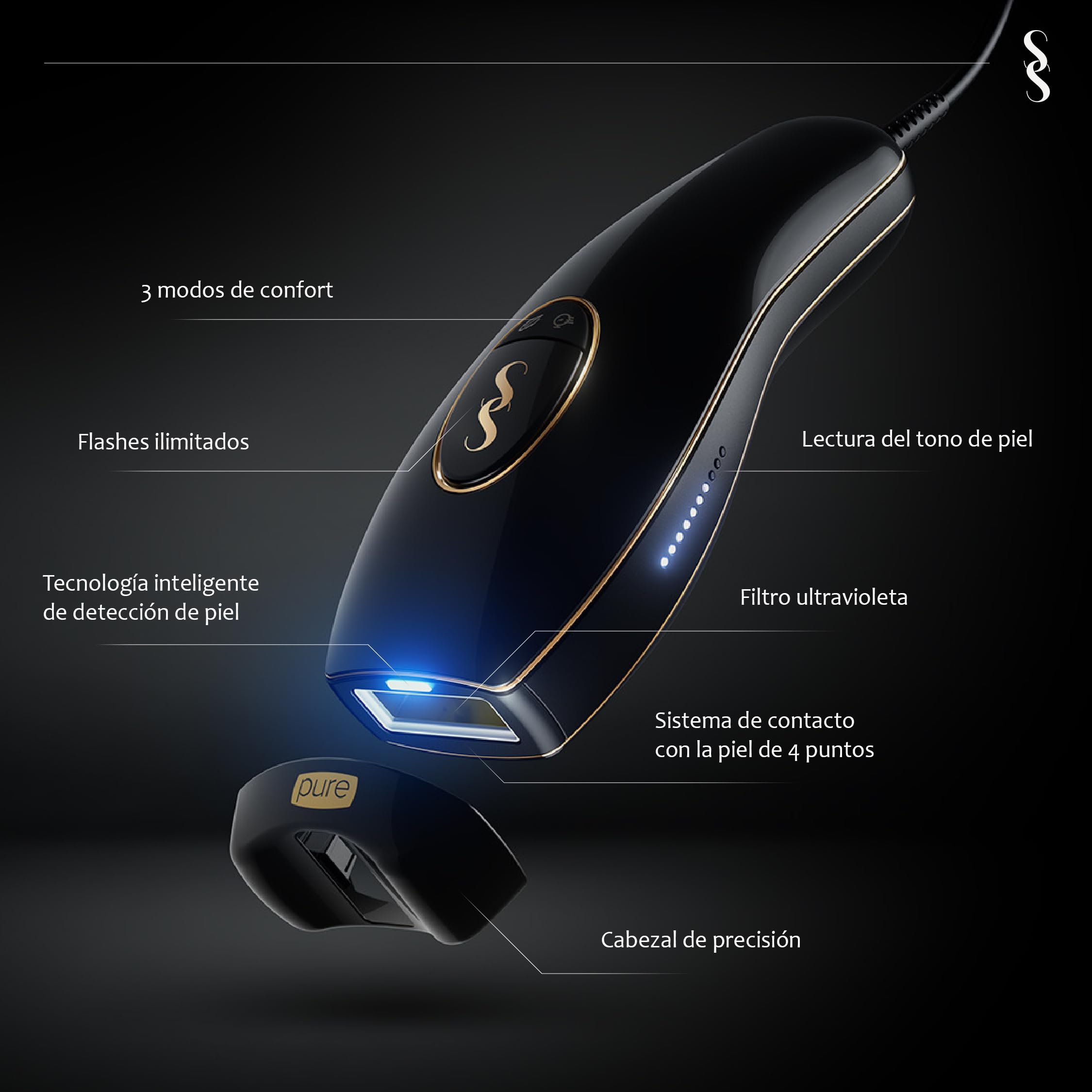 SmoothSkin Pure FIT: Potente Depiladora De Luz Pulsada IPL Para Cuerpo y Cara. Resultados De Larga Duración Para Mujeres Y Hombres. Con Cabezal De Precisión Y 10 Niveles De Intensidad