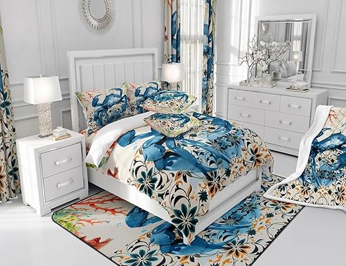 Miniatura 7 de Juego de edredón de cangrejo para niños, juego de ropa de cama con temática de criaturas oceánicas, edredón del mundo submarino, vida marina, vida