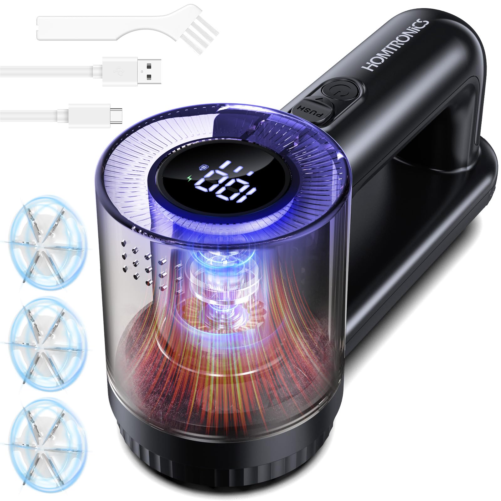 Homtronics 2000mAh Electric Bobble Shaver with 3-Speed&LED Display