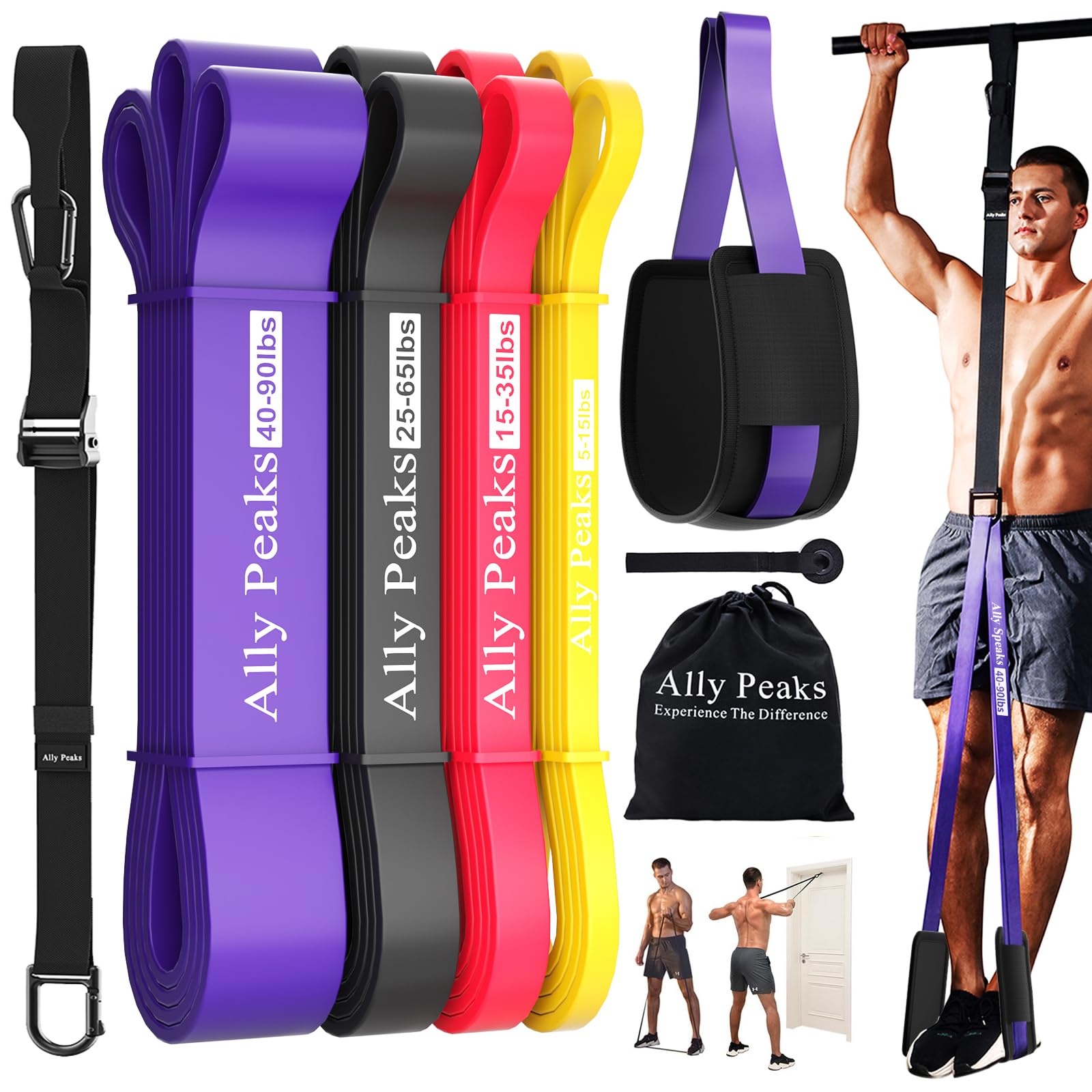 Ally Peaks Pull Up Assistance Bands Heavy Duty Resistance Band for Pull Up Bar Adjustable Weight Size with