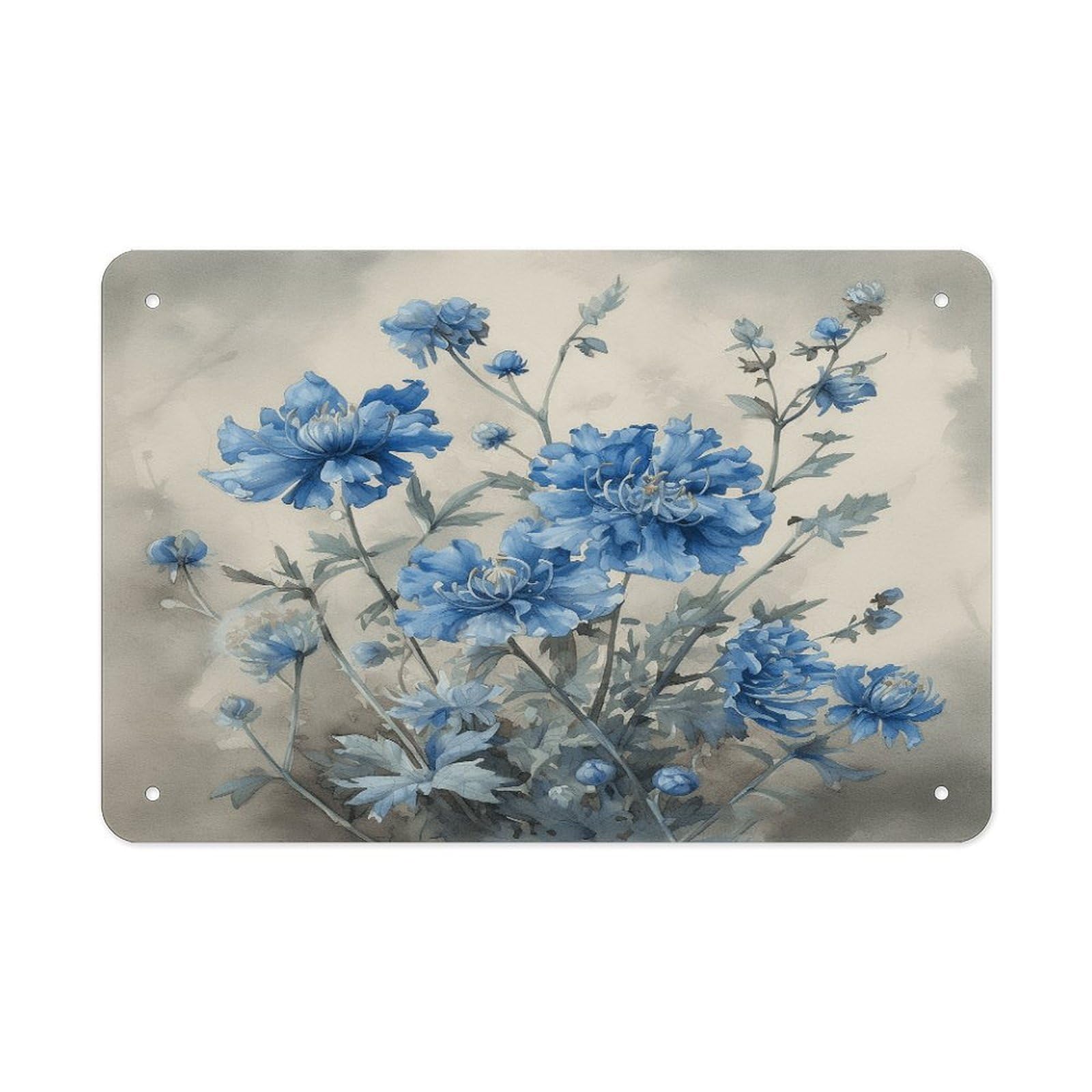 Fodpand Style Elegant Blue Flowers Wall Art Metal Signs Tin Sign