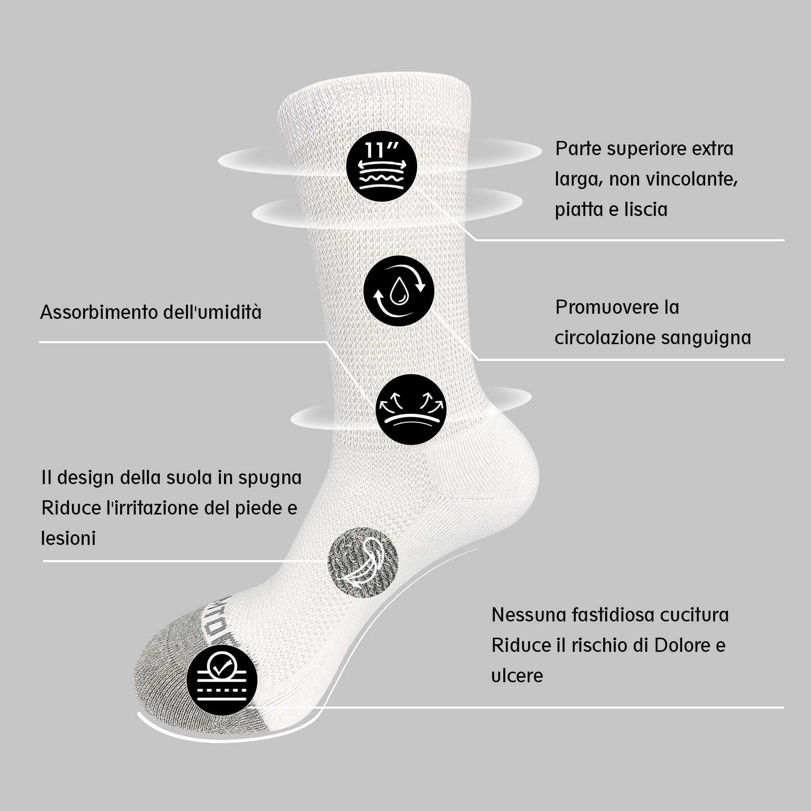 LOFIR Calzini Diabetici in Cotone da Uomo: Calze Sanitari con Cintura Extra Larghi Senza Elastico Senza Cucitura Calzino con Comodi suola imbottita da Uomo Nero Bianco Grigio Taglia 39-50 4 paia