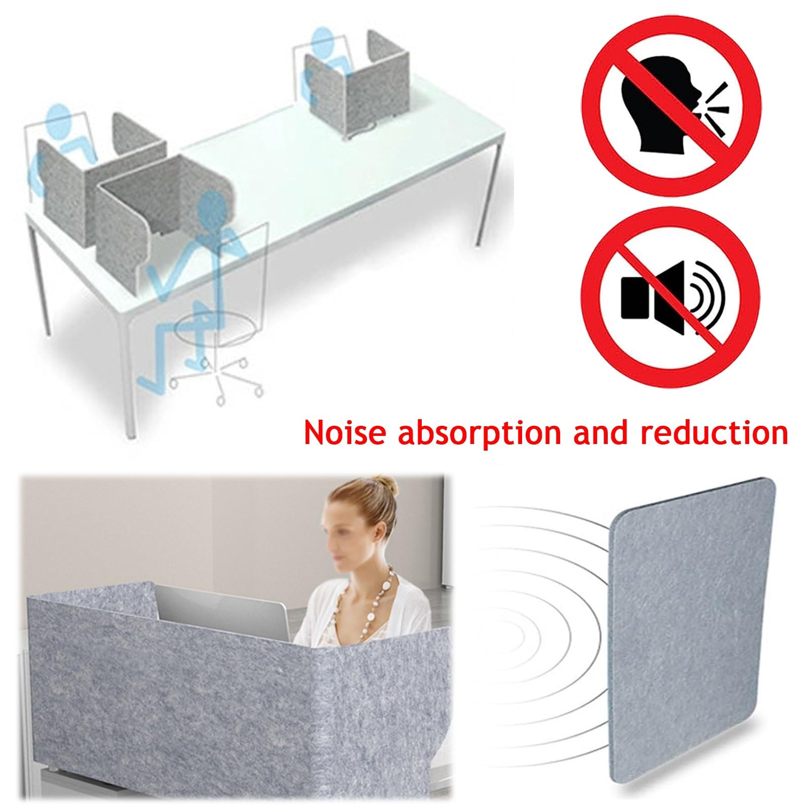 SAGIDAR Divisor Acústico para Escritorio, Separador De Mesa Oficina 60/80/100cm, Panel De Privacidad Absorción De Sonido, 3 Lados-En Forma De U, Espesor 9mm, Partición para Escritorios Plegable