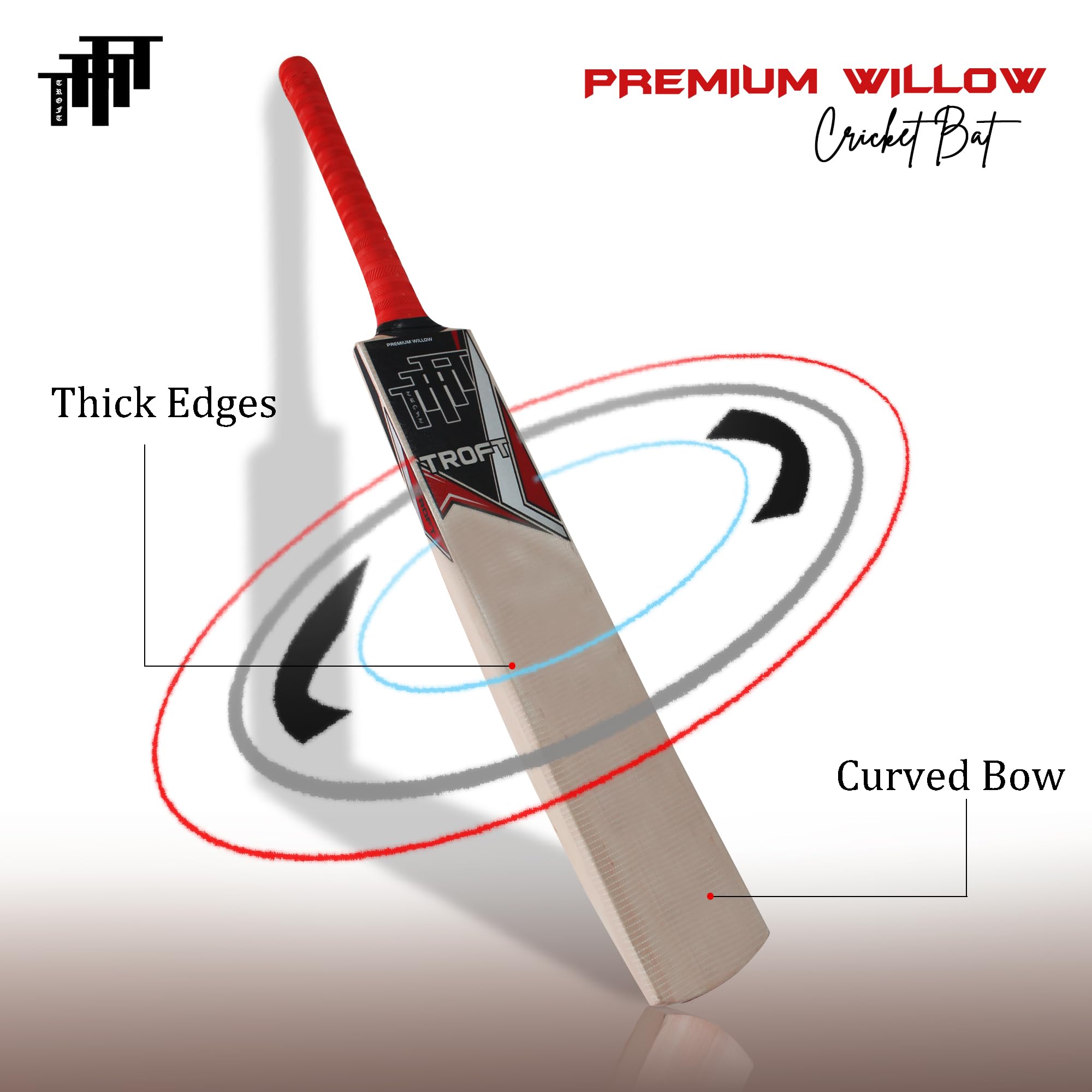 Troft Massive Spot Grade 3 Kashmir Willow Cricket Bat | Premium Kashmir Willow Bat with Thick Edges & Large Sweet Spot | Ideal for Leather & Tennis Ball Cricket | Size : 6 (31.50) 3