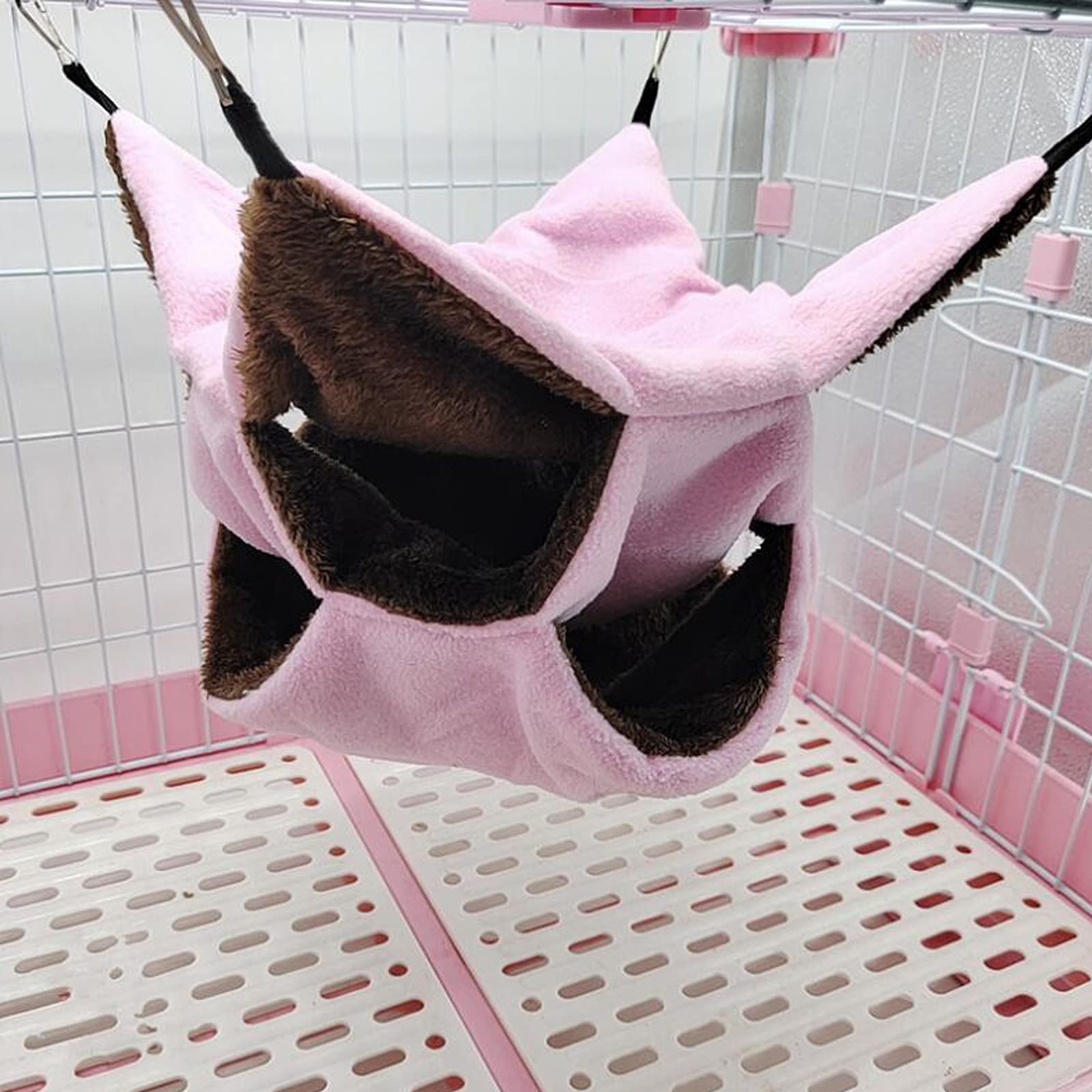 Kleine Haustierkäfig-Hängematte Dreischichtige Haustier-Hängematte Fleece-Käfig Hängende Hängematte Sugar Glider Hängemattenbett für Chinchilla-Papagei -Frettchen-Eichhörnchen-Hamster-Ratte (Pink)
