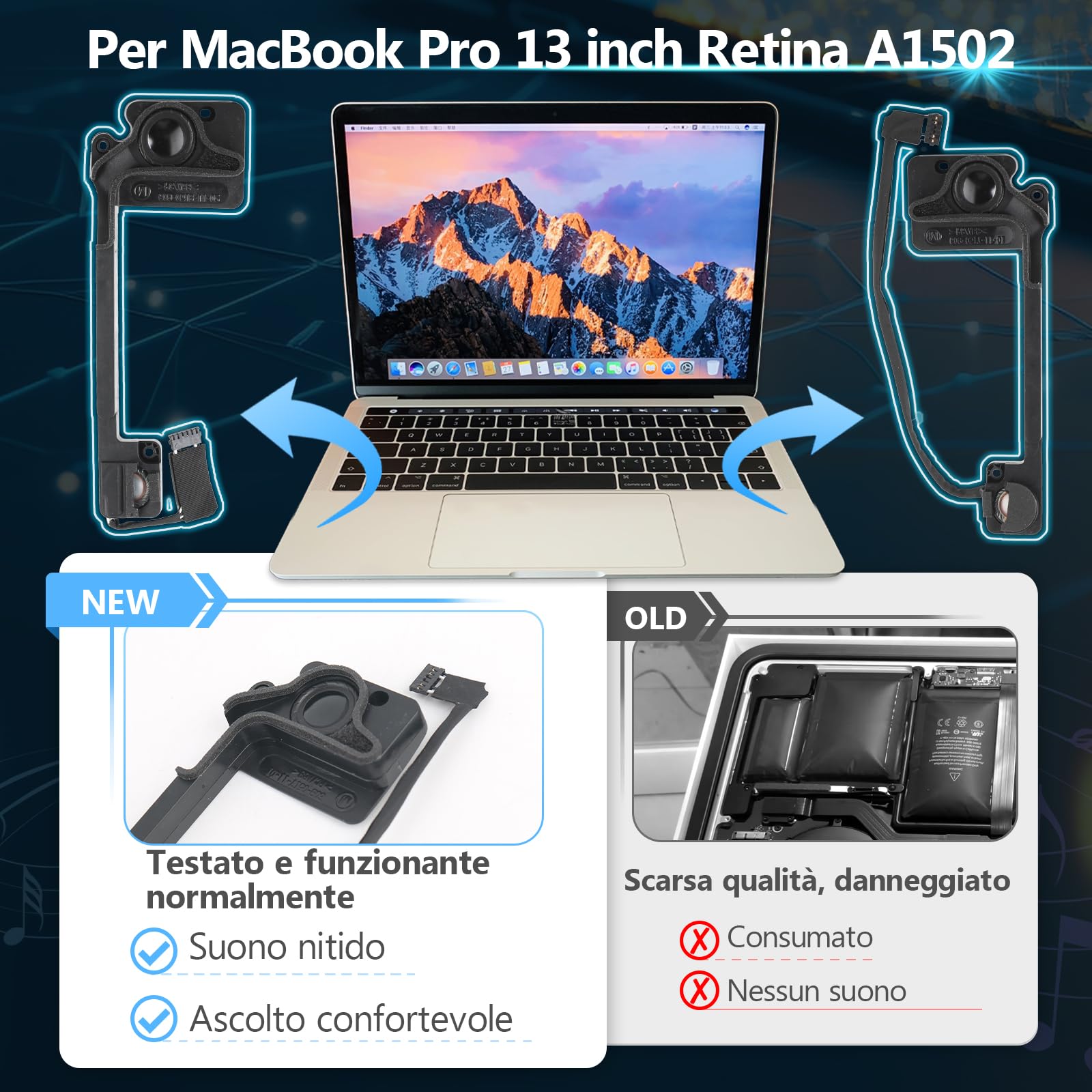 Altoparlanti Interni per MacBook PRO 13" Retina 2012-2015 Destra e Sinistra Sostituzione
