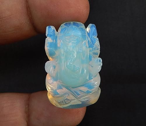 Miniatura 3 de Myhealingworld Estatua de Ganesha de piedra de opalita, ídolo de buena suerte, escultura de Ganesha de bolsillo, estatua de Ganesh para tablero de
