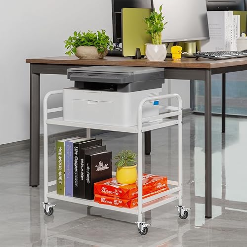 Miniatura 4 de HDANI Soporte de impresora de 2 niveles para debajo del escritorio con almacenamiento, estante de almacenamiento para microondas, carrito de