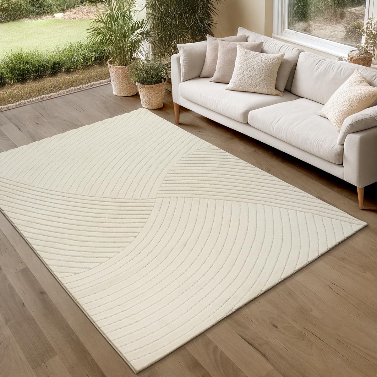 Tapis moderne Parma crème avec effet relief 3D doux et confortable 160x220 cm