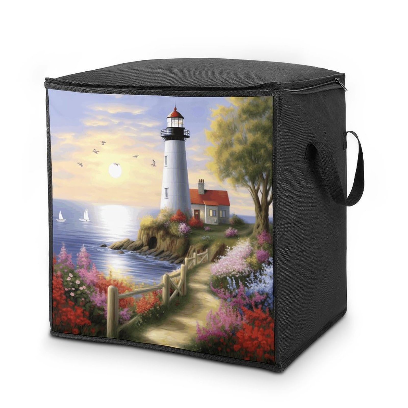 70L Lighthouse Diamond Painting Storage Bag With Zipper Closet Organizers with Handle for Home Storage Organizer for Blankets Quilts Clothes Comforter Bedding And Pillows