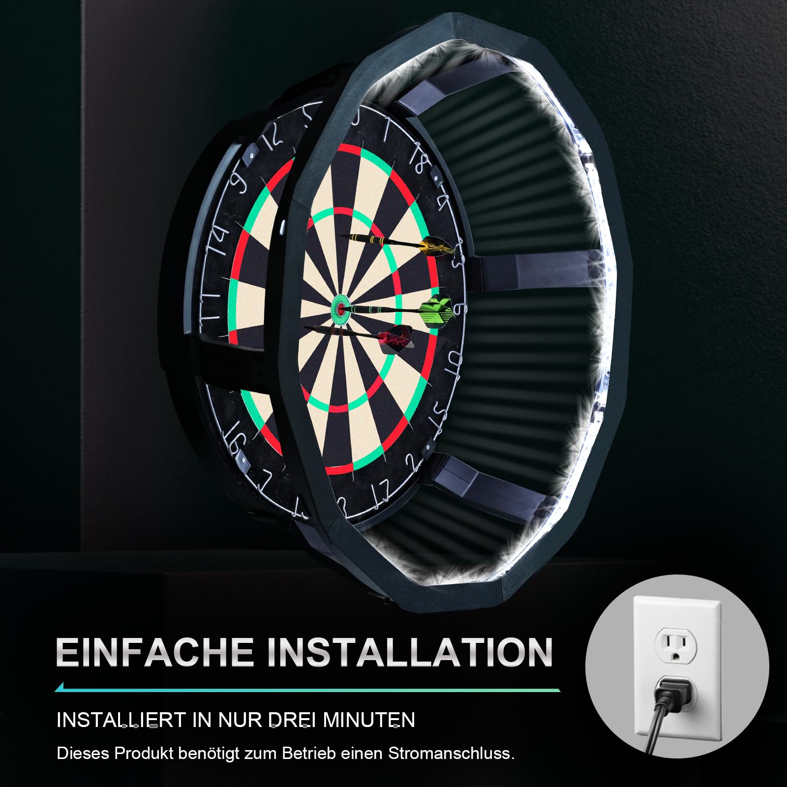 Dartboard-Beleuchtung – 360 Dartboard Light – Bnehmbar Dartboard Lighting System –Passend für 18-Zoll-Dartboards –Keine Magnetic Light bar