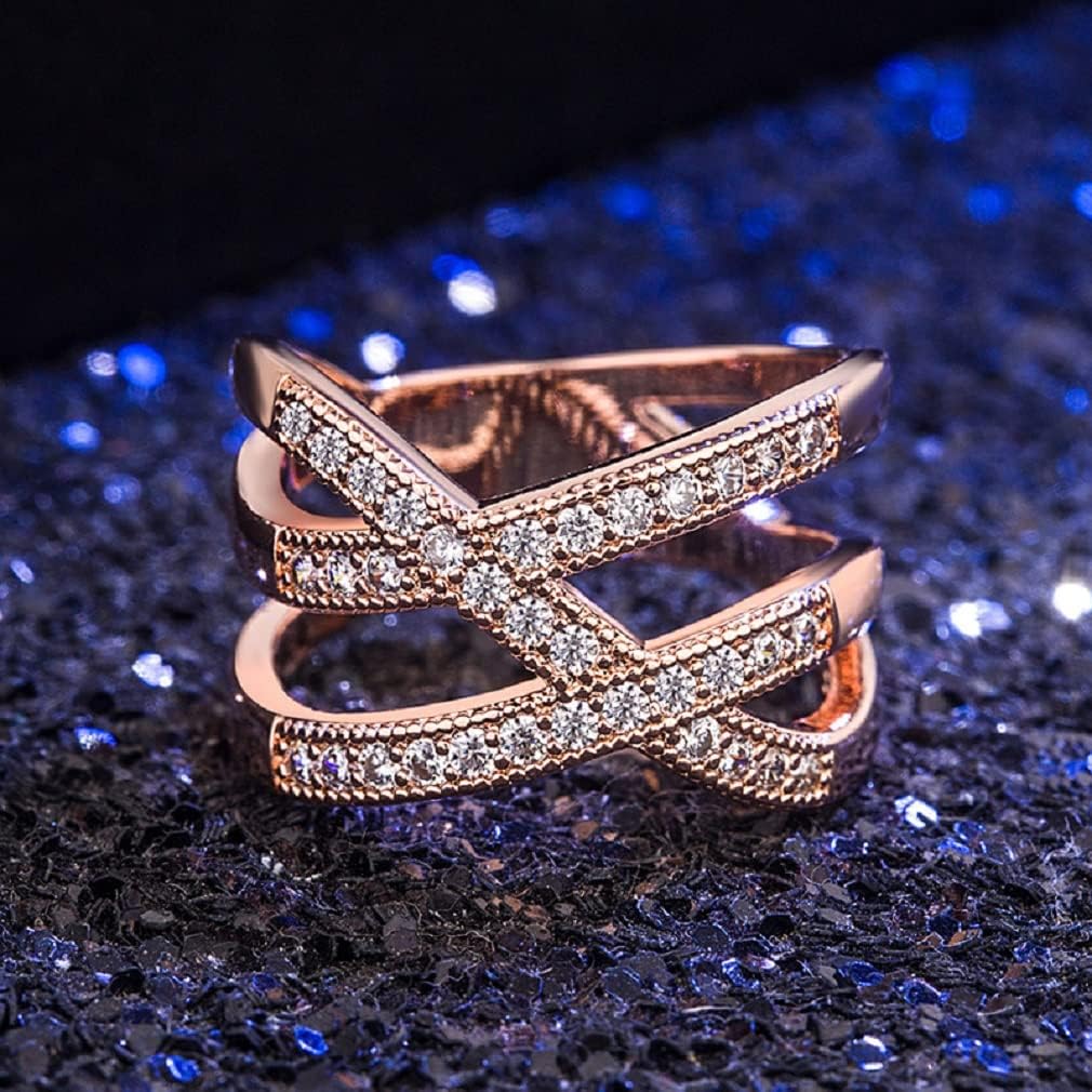 Fashion Rose Gold Overlapping Rings For Women Intertwined Crossover Statement X Ring Cross Ring Cubic Zirconia Ring Engagement Promise Band Wedding Rings for Women Gifts - Image 2