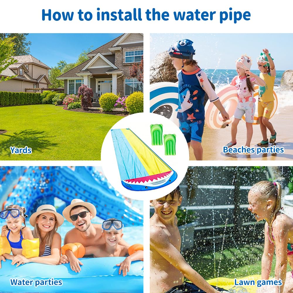 480 x 140 cm Wasserrutsche Garten für Kinder, Wasserrutsche Kinder Draußen, Wasserrutsche Aufblasbare mit 2 Bodyboards, Wasserspielzeug mit Eingebautem Sprinkler für Kinder, Erwachsene, Outdoor