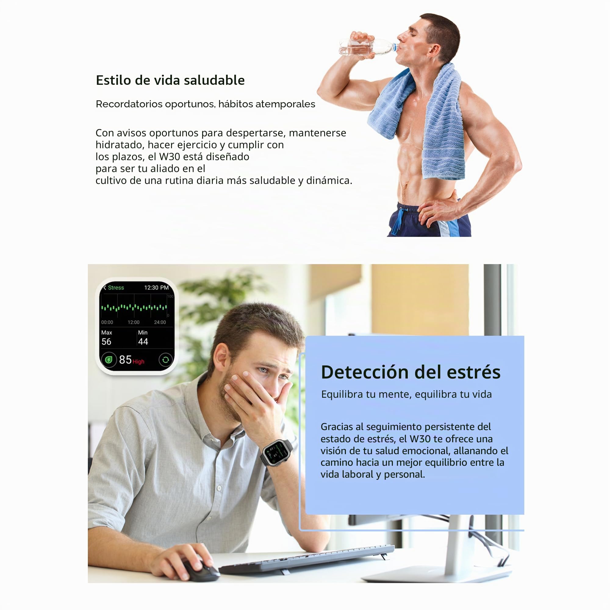 Blackview W30 - Reloj Deportivo Inteligente con Pantalla de 1.91" + 100 Modos de Entrenamiento y notificaciones, Profundidad de Buceo de 10 m, autonomía de 7 días, micrófono, Negro, Negro, 320x380,