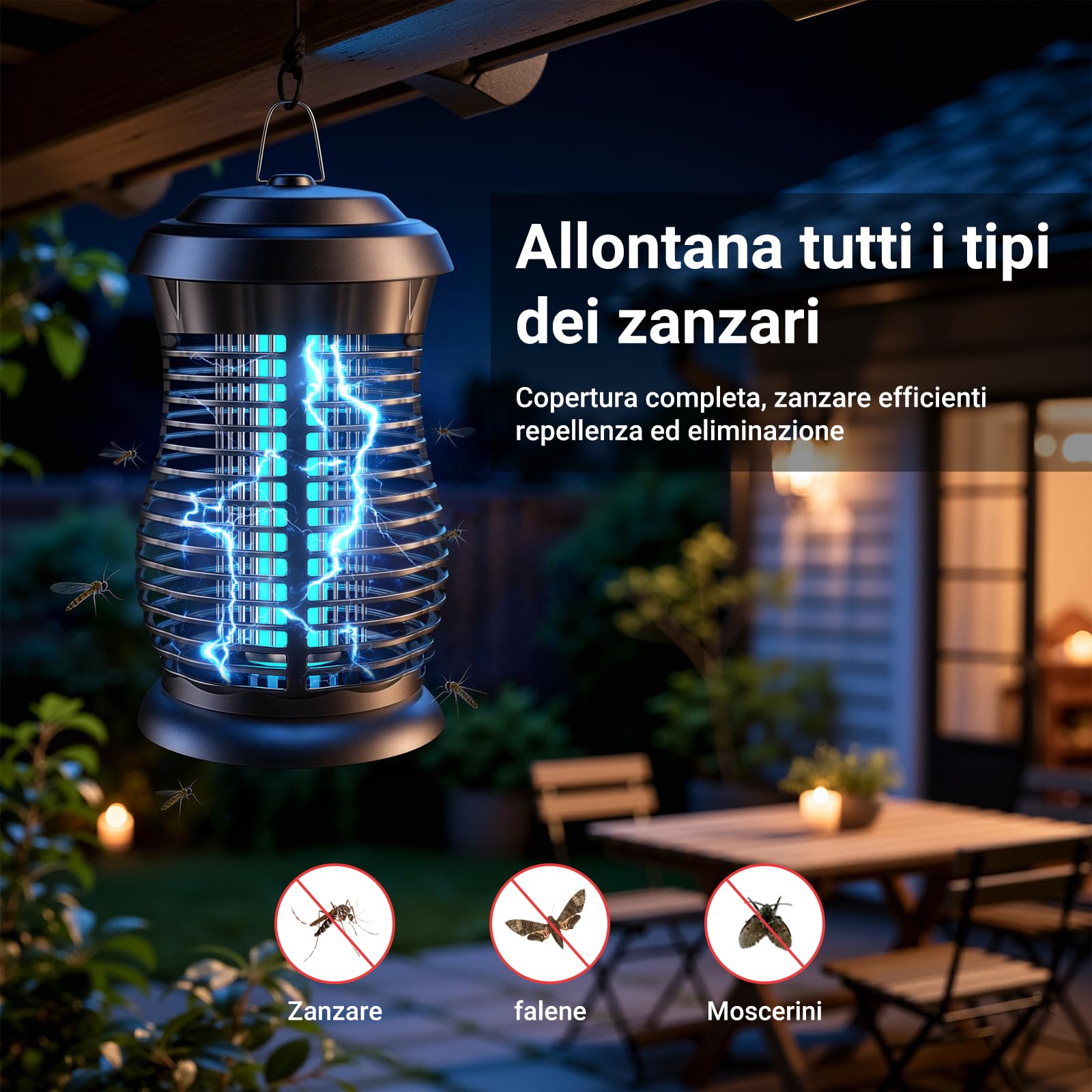 Lampada Antizanzare Elettrica, 4200V 20W UV Lampada Zanzare Elettrico, Impermeabile IPX6 360° Acchiappa Zanzare Elettrico, Uccidi Trappola Insetticida Zanzare per Interno Esterno con 1 Spazzole Pulite