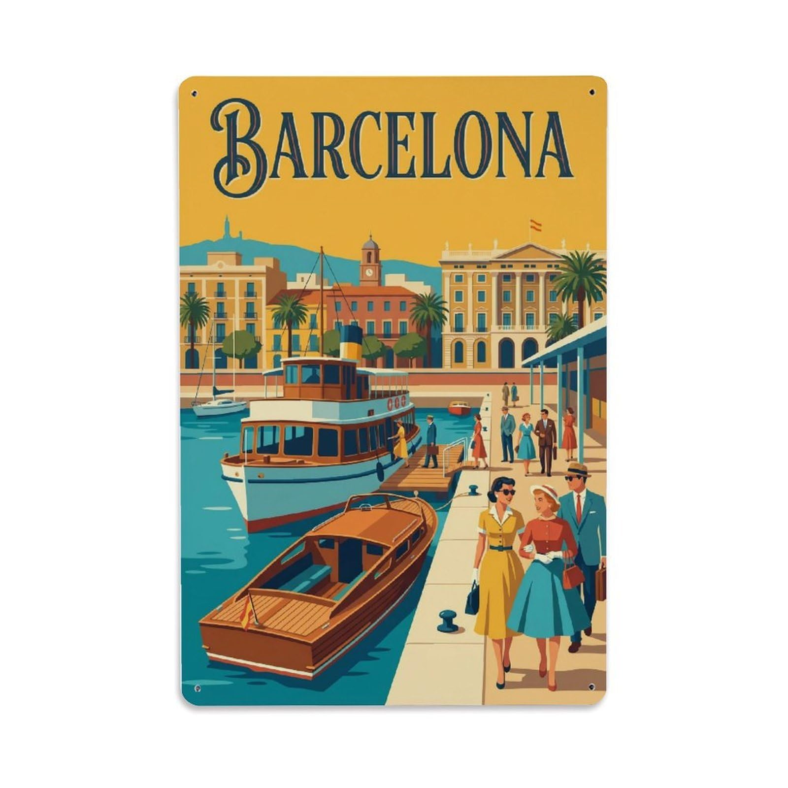 Vintage Travel Embarcadero Spain Waterfront Metal Tin Sign Plaque Wall Decor for Cafe, Club Bar, Office, Home Garden Metal Poster 8x12Inch