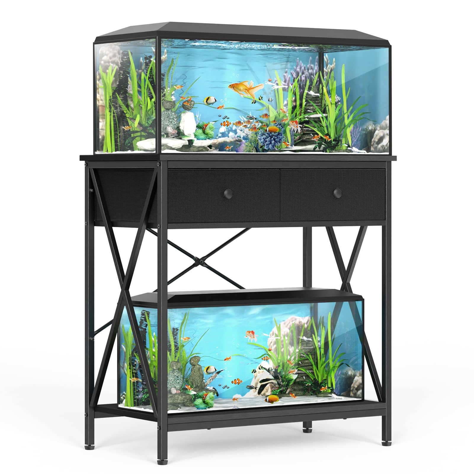 FILKO Fish Tank Stand 29 Gallon: Sturdy Aquarium Stand with Accessories Storage - Metal Fish Tank Table for 20-29 Gallon Reptile Breeder Turtle