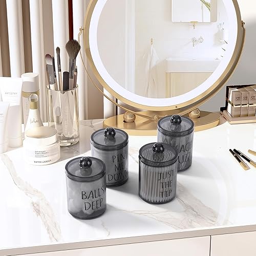 Miniatura 6 de Tbestmax Paquete de 4 soportes Qtip  Organizadores de baño de 10 onzas y contenedores de almacenamiento, tarros de boticario de plástico negro con