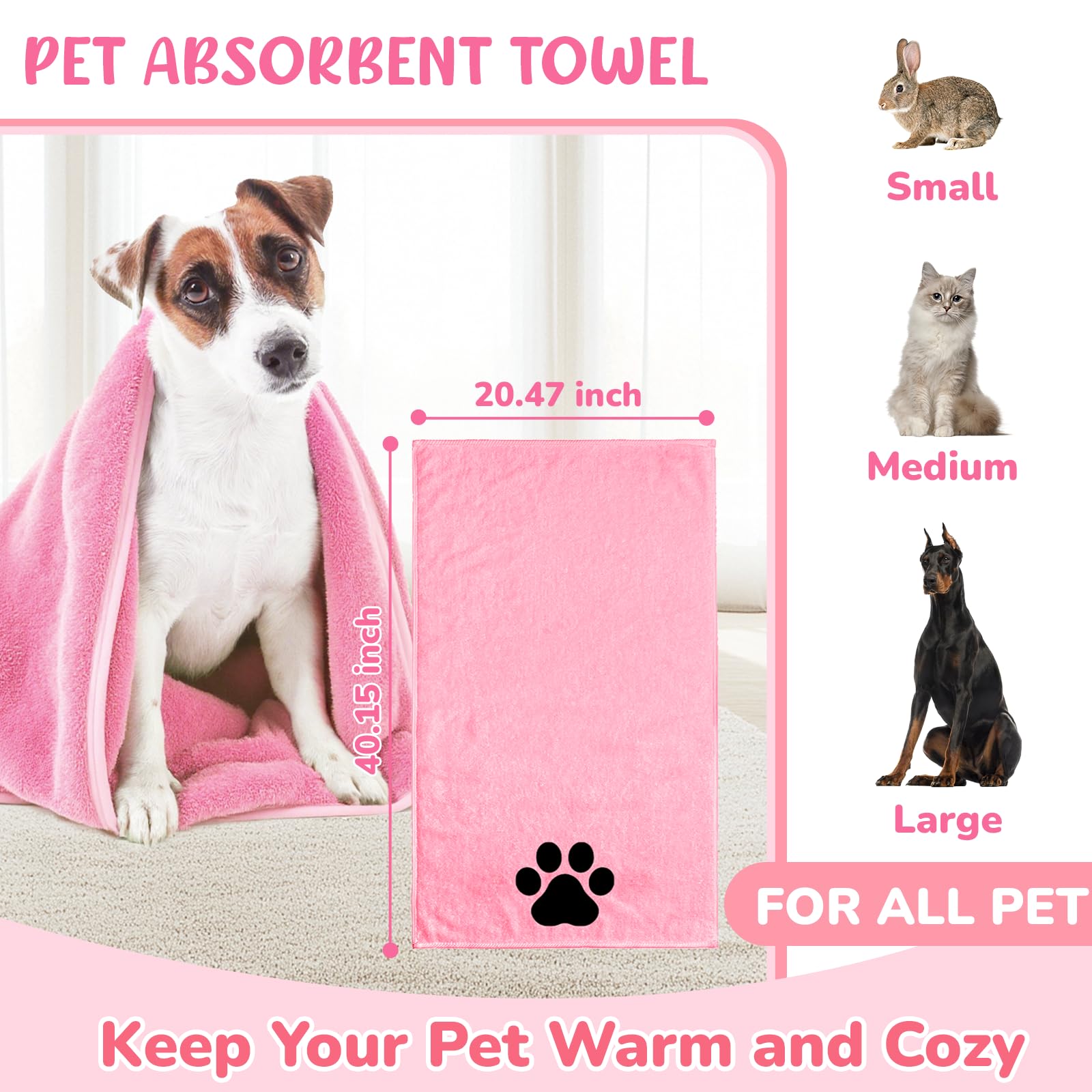 Kit de toilettage pour chien - 8 pièces avec brosse à démêler, gants de bain, serviettes et brosse à dents en silicone - Idéal pour chiens, chats, petits et grands animaux de compagnie (rose)
