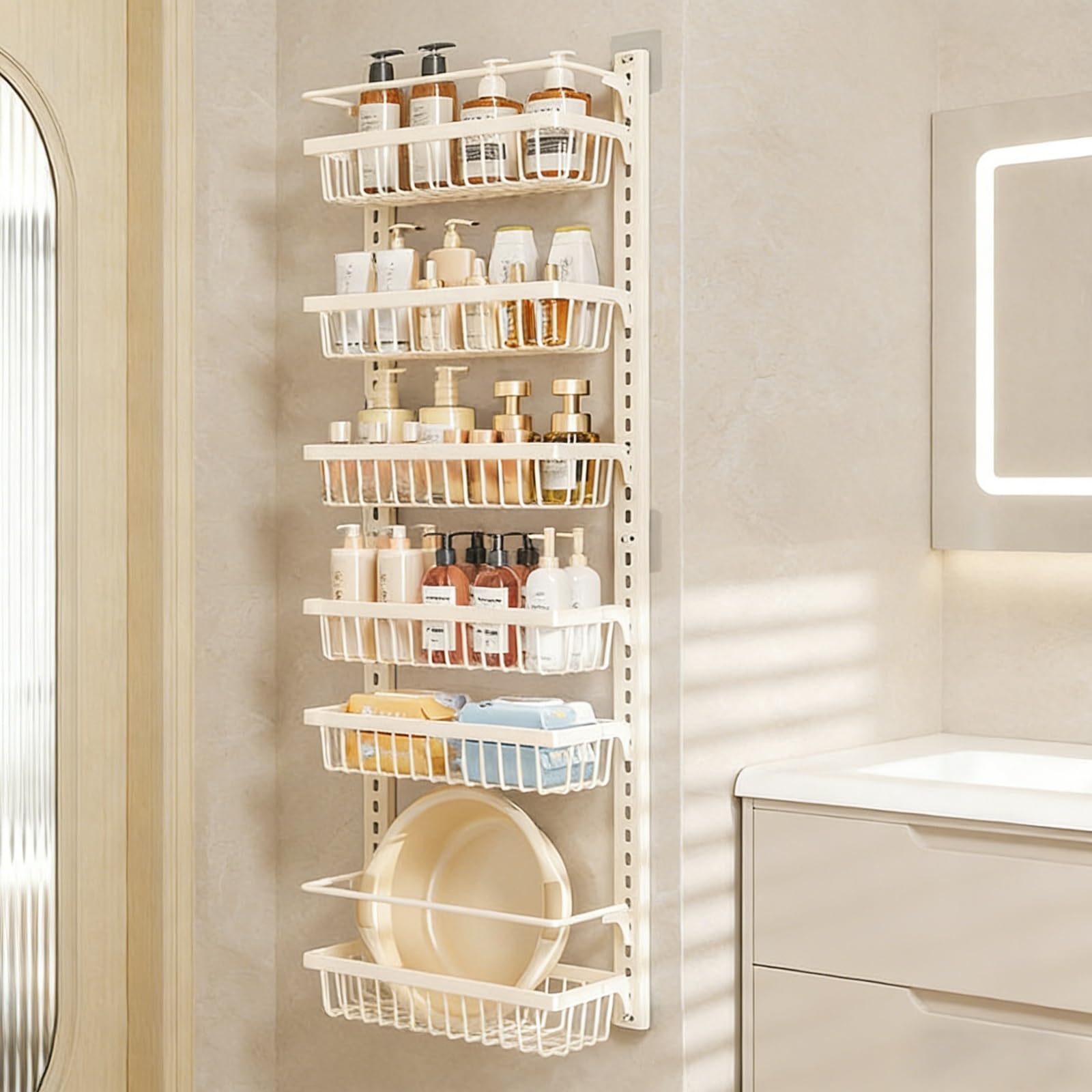 SRNSAEB Organizzatore Porta Armadio a Scomparsa Organizzatore per scaffali Dietro l'anta 'Armadio ad Altezza Regolabile, Ampio scaffale da Appendere alla Porta Staccabile(White 40cm/15.7",6 Tier)