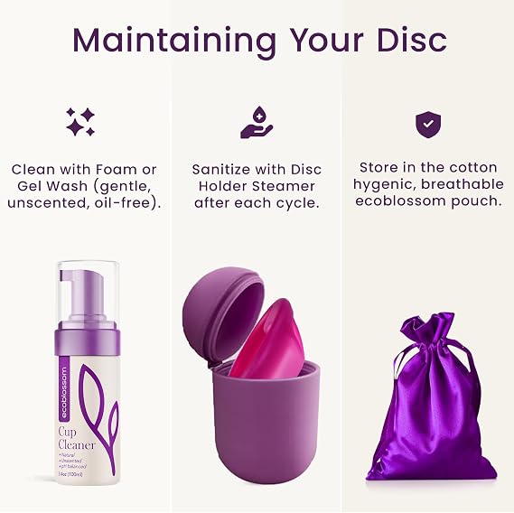 Ecoblossom Reusable Menstrual Disc - Menstrual Cup - Soft Period Disc for Women Designed with Tab, Medical-Grade Silicone Period Cup (Medium - Magenta)