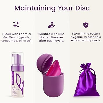 Ecoblossom Reusable Menstrual Disc - Menstrual Cup - Soft Period Disc for Women Designed with Tab, Medical-Grade Silicone Period Cup (Medium - Magenta)