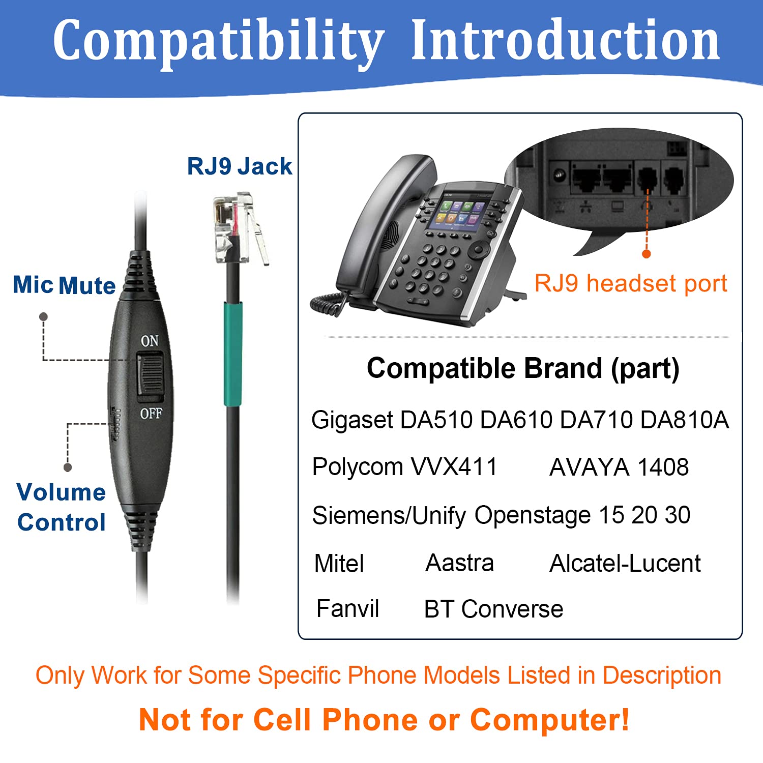 Cuffie Telefono Fisso RJ9 con Microfono a Cancellazione del Rumore, Auricolare Telefonica per Fanvil X1 X4 X7C Polycom VVX411 VVX500 Gigaset DA310 DA710 Unify Siemens Openstage 15 Call Center Ufficio