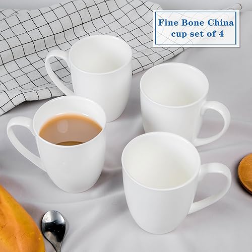 Miniatura 2 de COSTMANCE Juego de 4 tazas de café de porcelana fina blanca, tazas de café blancas de 12 onzas, tazas de café elegantes y clásicas, tazas de té de