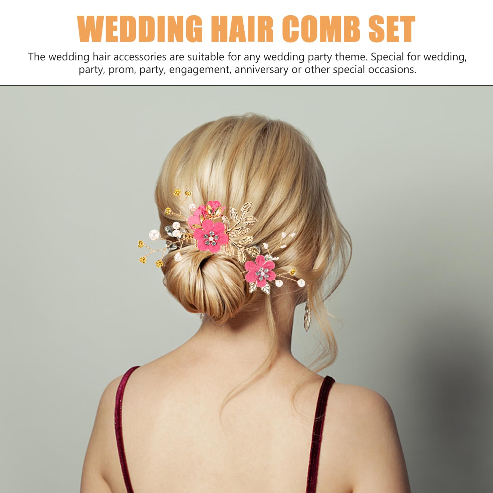 Juego de 4 Peinetas de Novia Flores y Decoración de Pedrería, Aleación, para Boda y Aniversario, Accesorio Delicado Cabello