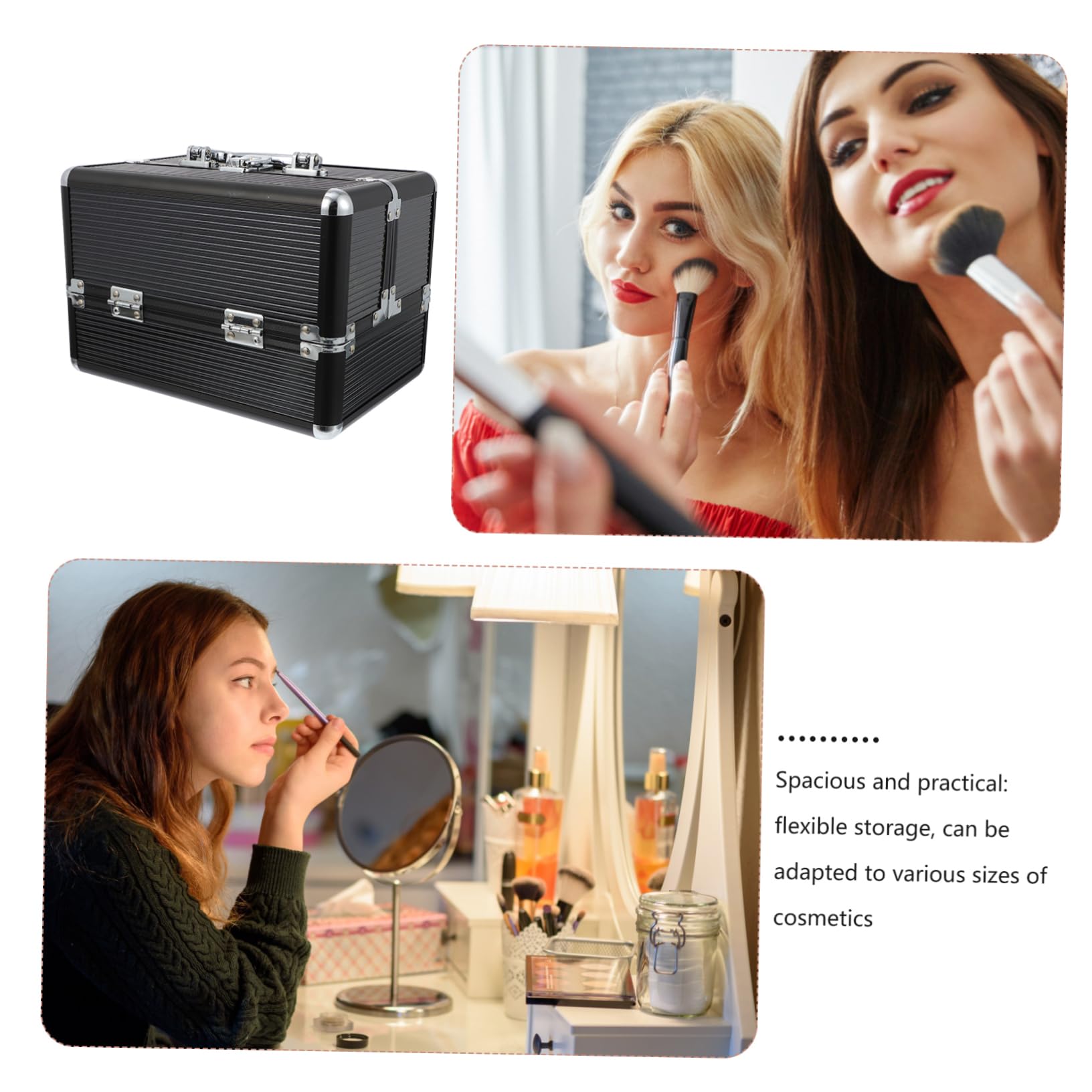 Housoutil Schminkkoffer aus Aluminiumlegierung Schwarze Make Up Aufbewahrung mit Doppelöffnung Leicht und Ordentlich für Geschäftsreisen
