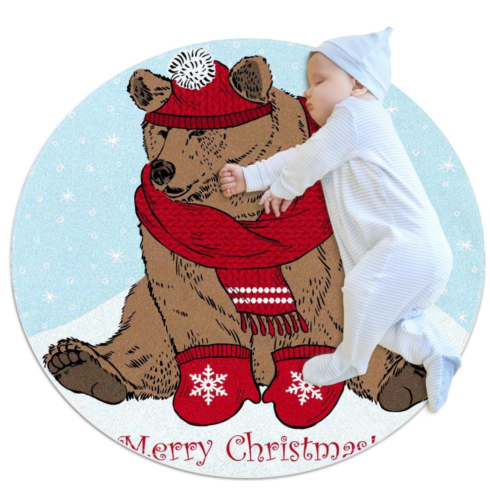 Tapis rond ours de Noël grand modèle 100cm chambre enfant salon