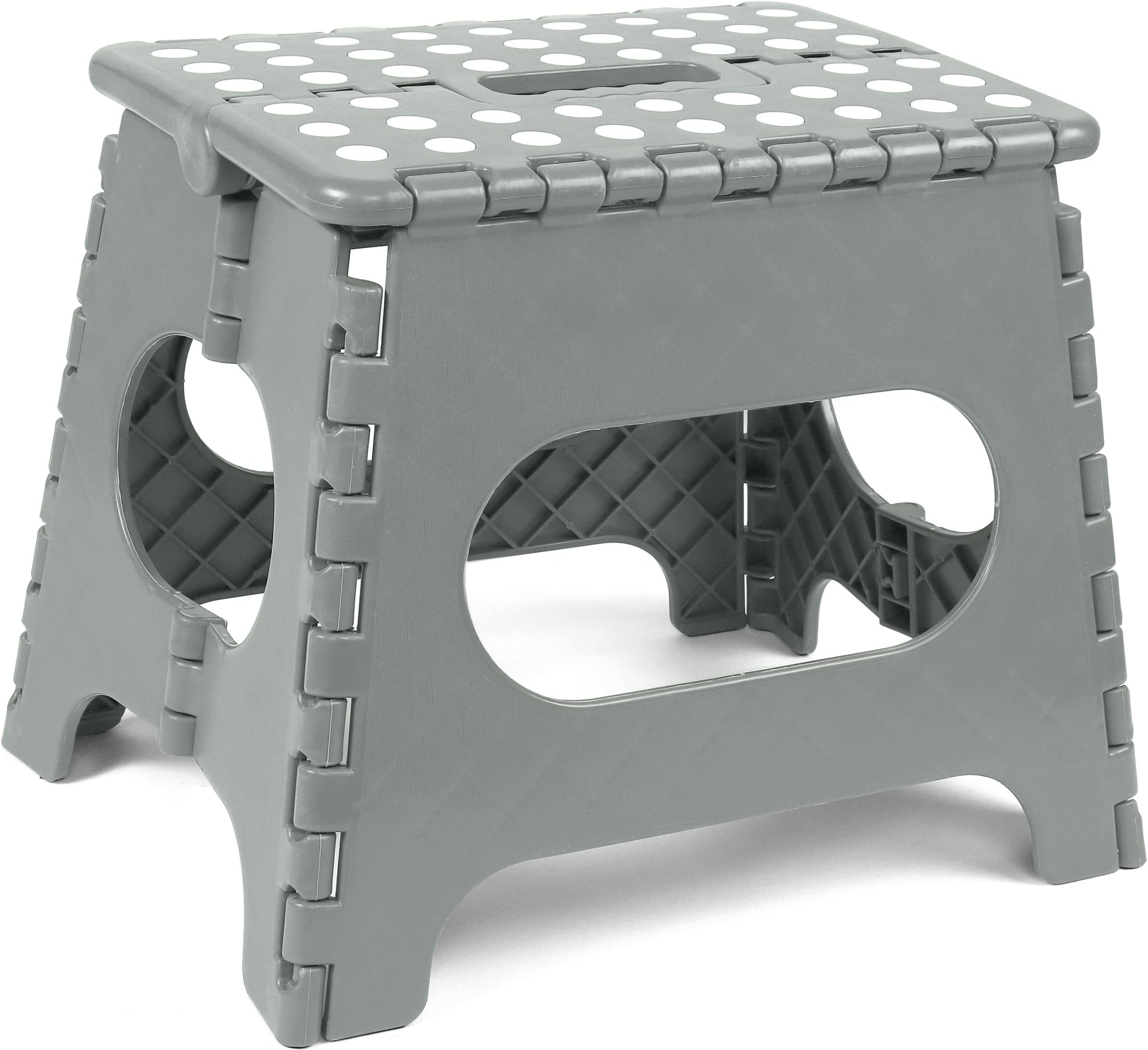 Folding Step Stool - (Pack of 1) Foot Stool 11 Inch Wide & 11 Inch Height - Holds Up to 300 lbs - Lightweight Plastic Foldable Step Stool for Kids, Kitchen, Bathroom & Etc. (Light Grey)