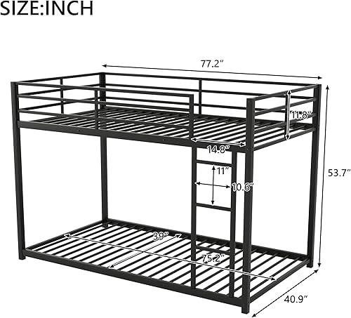 Miniatura 2 de Merax Litera de metal individual sobre individual, litera baja con escalera, color negro Negro -,plateado,Blanco,https://www.amazon.com/dp/undefined