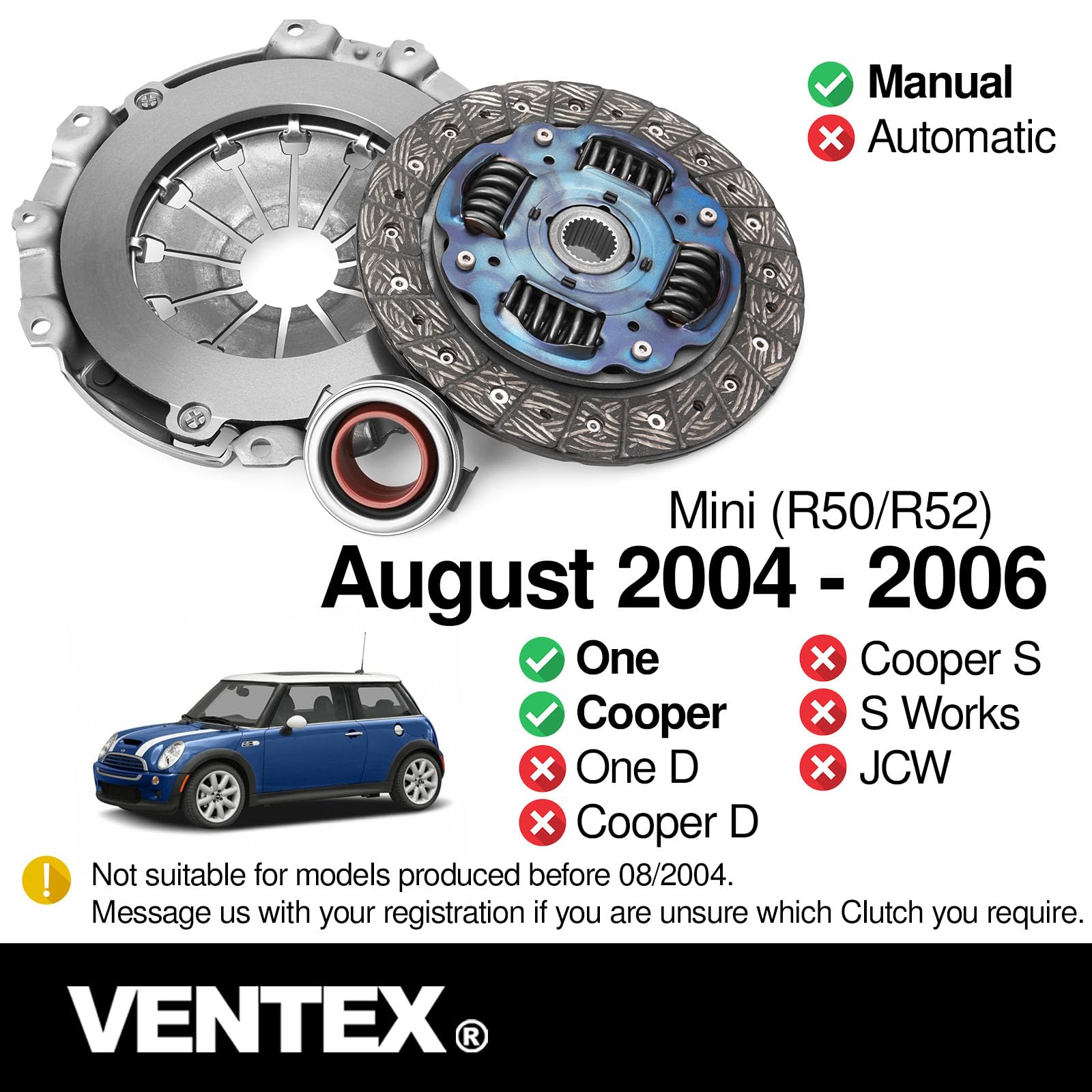 VENTEX® VXC2617 Kit de embrague compatible con Mini R50 R52 Cooper One agosto 2004-2006