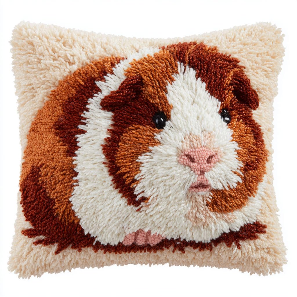 Henypt Latch Hook Kits-H Latch Hook Kits Pillowcase Animal Guinea Pig Pillow Cover Pre-Printed Patterns Pillowcase Needlework Crochet Yarns Latch Hooking Cushion 17X17inch