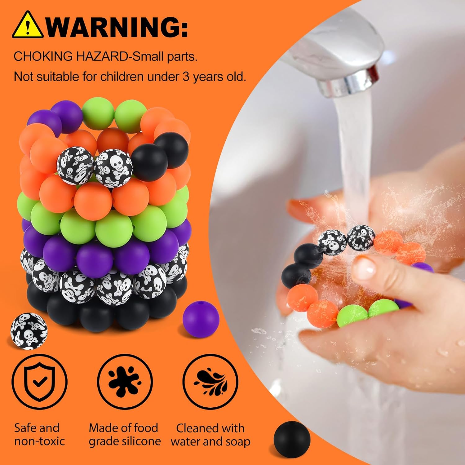 ASTARON 100Pcs 15mm Halloween Silicone Beads for Keychain Making Crafts