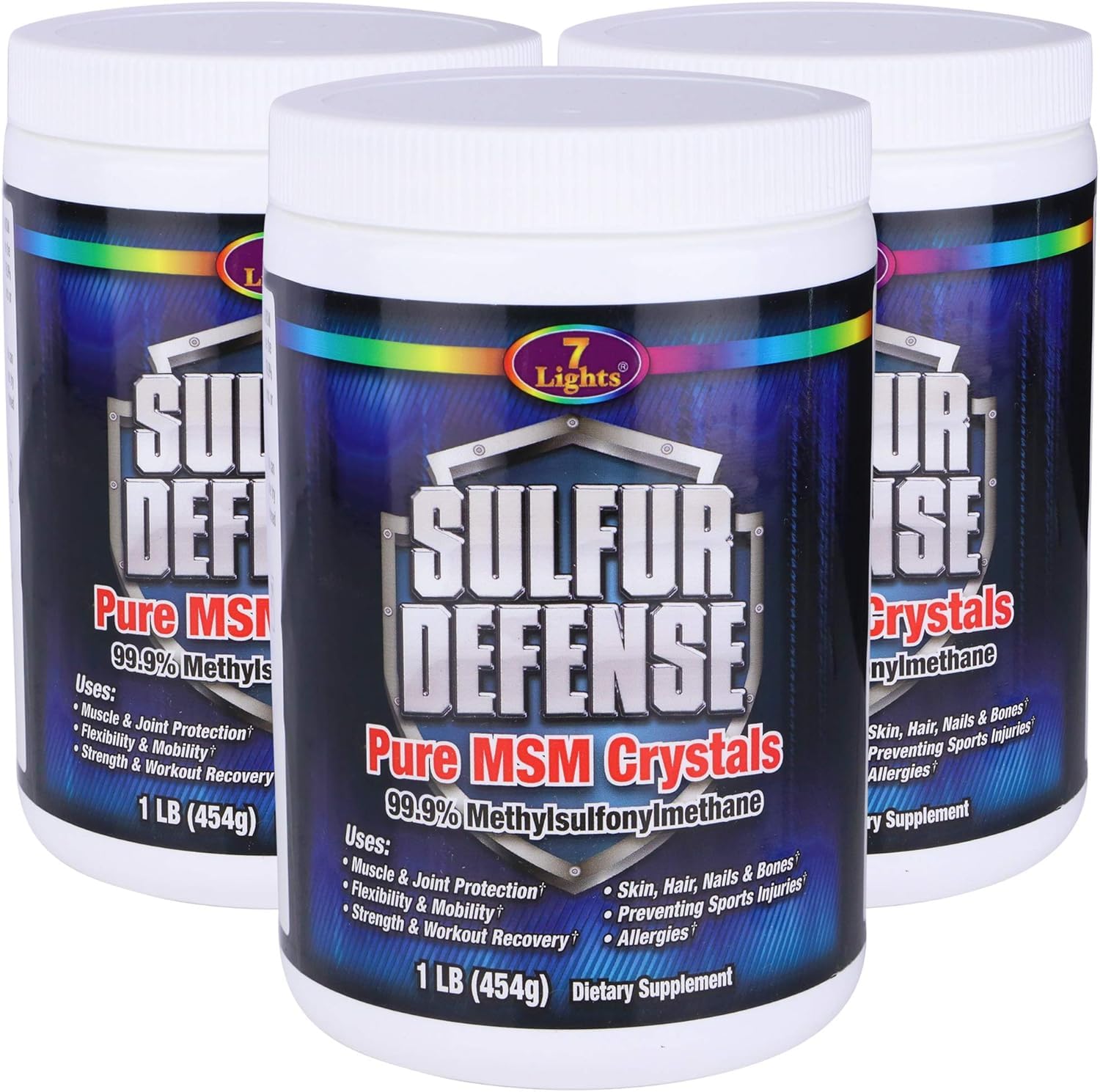 7 Lights Sulfur Defense Opti-MSM 99.9% Pure MSM Powder | Dietary Supplement for Joints, Skin & Immune Support – Organic Methylsulfonylmethane, Vegan, Non-GMO, Gluten-Free – Made in USA (3 x 1 LB) 1 Pound (Pack of 3)