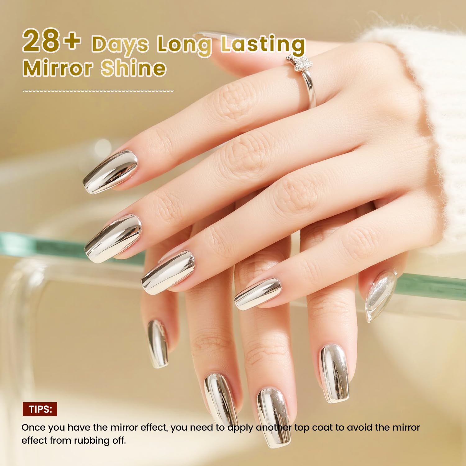 JODSONE Top Coat for Chrome Nail Powder, 16.5ml No Wipe Gel Top Coat for Rubbing Mirror/Chrome Nail Powders, Smooth Finish - Image 3