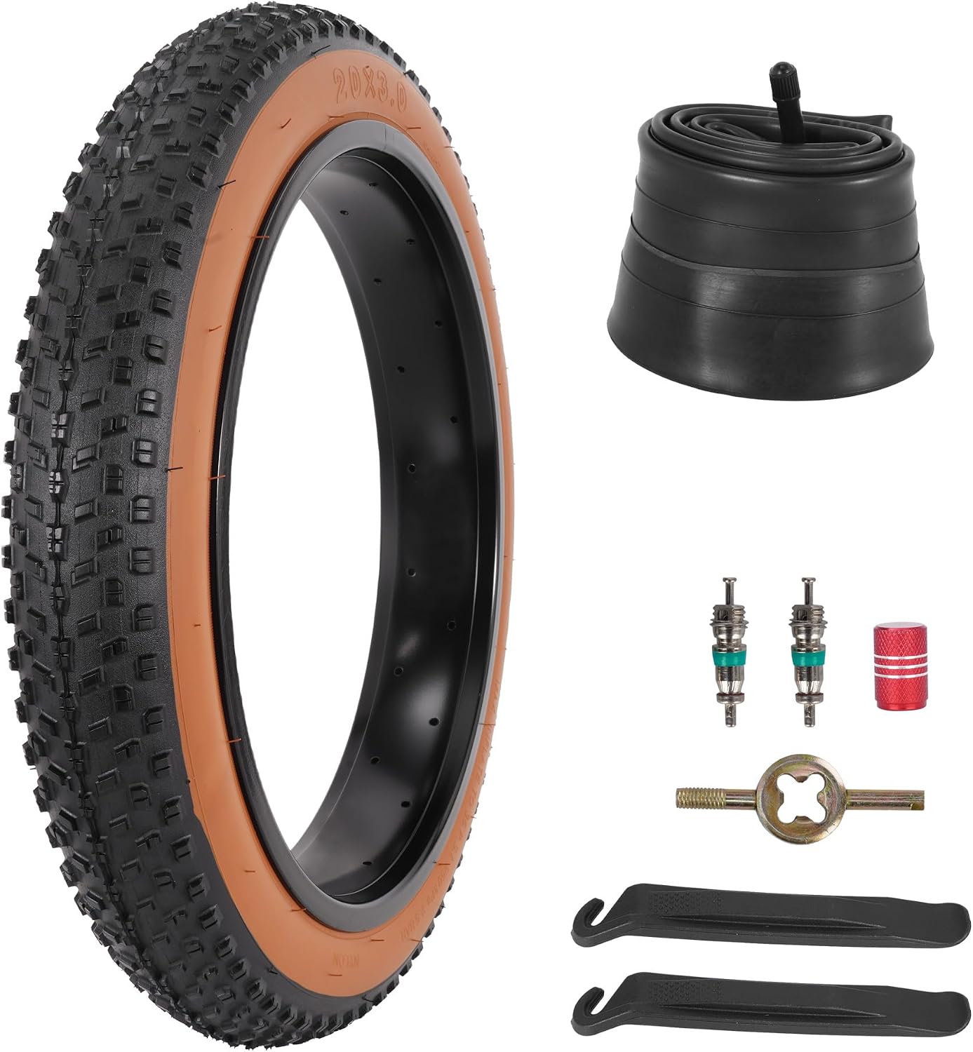 RUTU 20×4.0/20×3.0 Bike Tire Foldable,20×4.0/20×3.0Fat Tire Tube,20 Inch Bike Tire and Tube with Tire levers,Valve Tool Compatible with Electric Bike/Mountain Bike Tires and Tubes