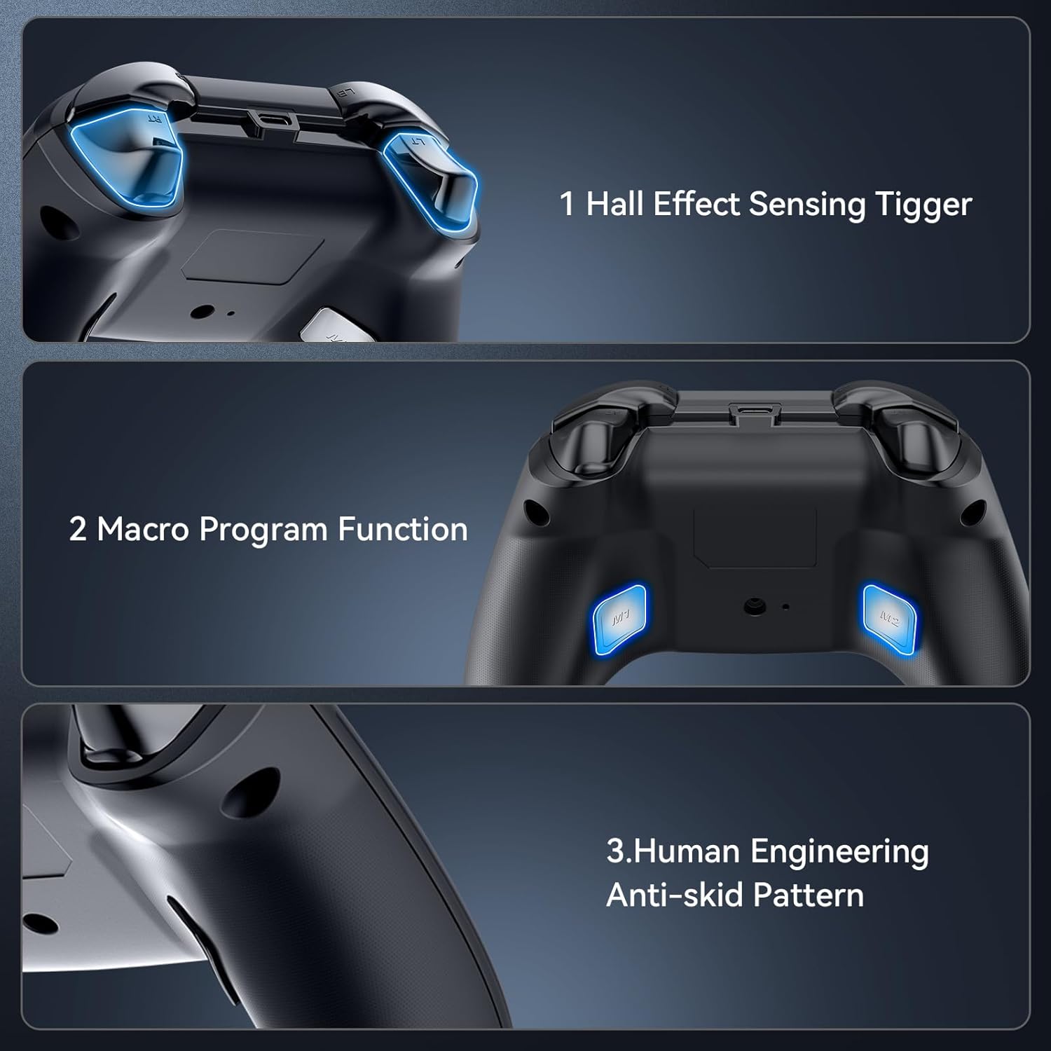 Image showing Hall Effect Sensing Trigger, Macro Program Function, and Human Engineering Anti-skid Pattern on the controller