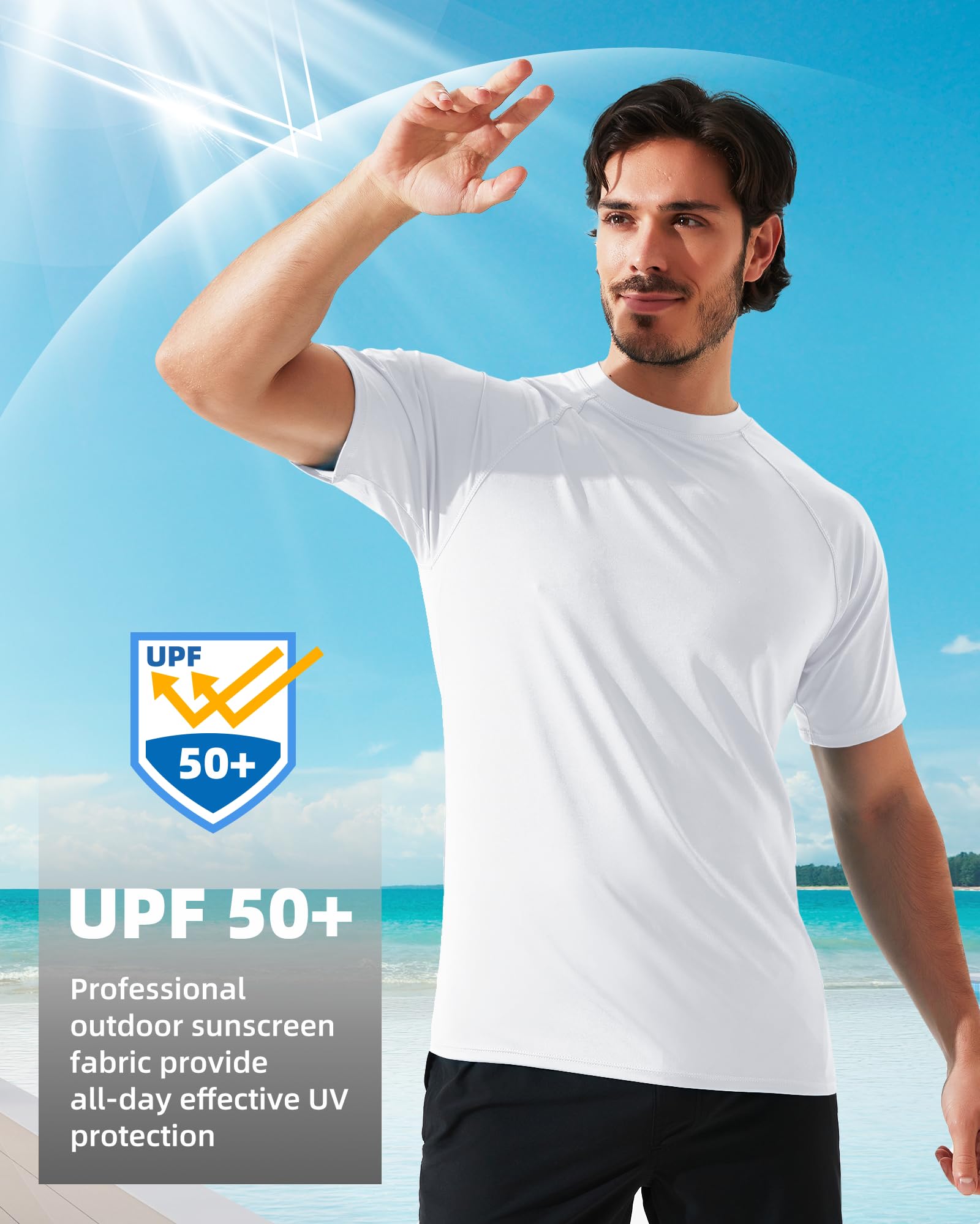 Arcweg Rashguard Mare Surf Uomo Maniche Corte Protezione Solare UV UPF 50+ Asciugatura Veloce Maglia Anti UV Pescs Stile Sciolto Elastica Maglietta Piscina - 4