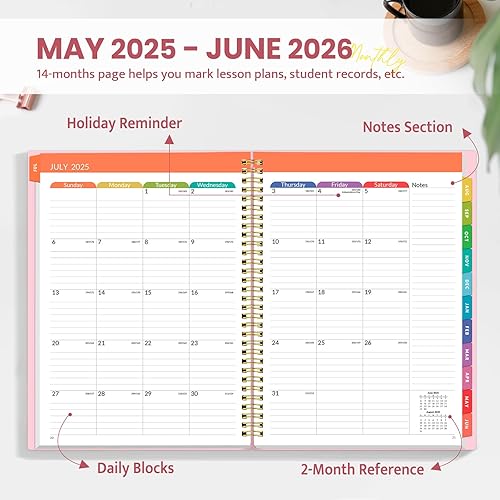 Miniatura 9 de SUNEE Agenda para profesores 2025-2026, planificador de lecciones Lite con 7 períodos, julio 2025 a junio 2026, organizadores diarios, semanales y