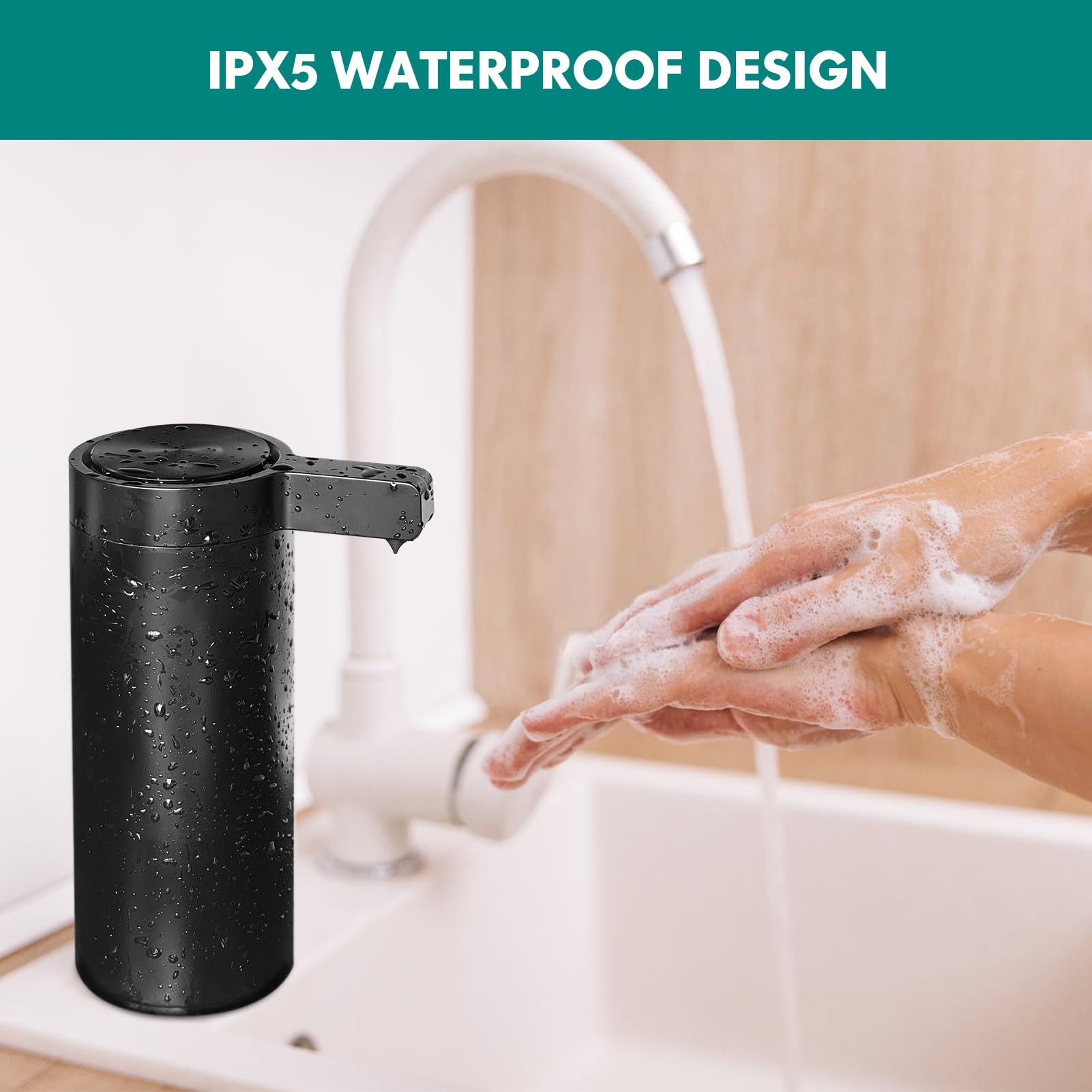 Elektrischer Seifenspender mit Sensor Infrarot 270ml Seifenspender Automatisch IPX5 Wasserdicht USB-C Aufladung Automatischer Seifenspender für Küche & Bad (Schwarz)