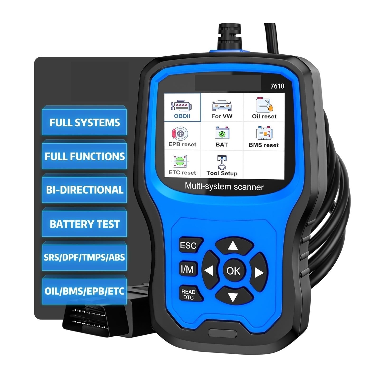 Escáner para Coche, Escáner automotriz OBD2 7610, lector de códigos todos los s, aceite, DPF, ABS, SRS, reinicio, herientas diagnóstico for automóviles