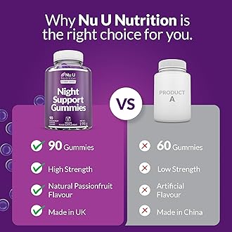 5HTP Night Support - Sleep Gummies for Adults - 90 Vegan Melatonin Alternative Gummies - Passionfruit Taste - High Strength Griffonia Simplicifolia, L-Theanine, Lavender & Chamomile - Nu U Nutrition
