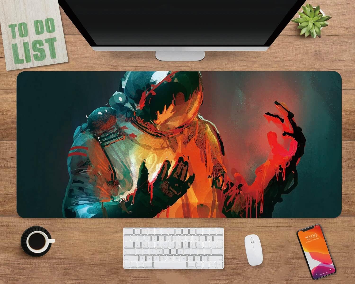 Personalized Space Astronaut Artwork Mouse Pad, Extra Large Non-Slip Stitched Edges Computer Desk Mat 16x32 inch