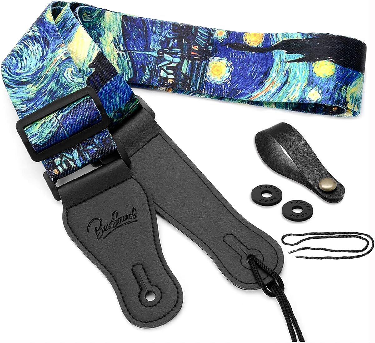 Van Gogh Starry Night Guitar Strap Includes Strap Button & 2 Strap Locks, Adjustable Guitar Shoulder Strap For Bass, Electric & Acoustic Guitar, Best Gift for Men Women Guitarist
